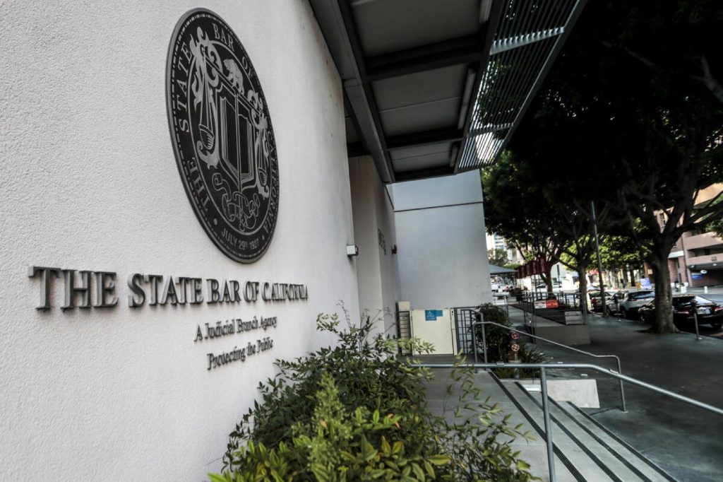 State Bar of California seal and signage outside its building entrance