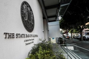 State Bar of California seal and signage outside its building entrance